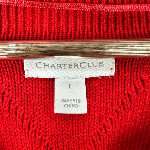 Charter Club Sweater L Red Collared V Neck Pullover Preppy Textured Knit Layer - Picture 3 of 7